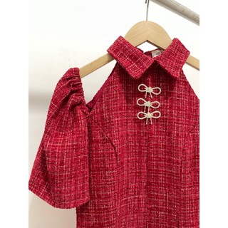 Đầm dạ tweed cổ yếm