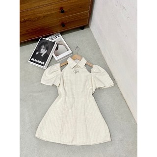 Đầm dạ tweed cổ yếm