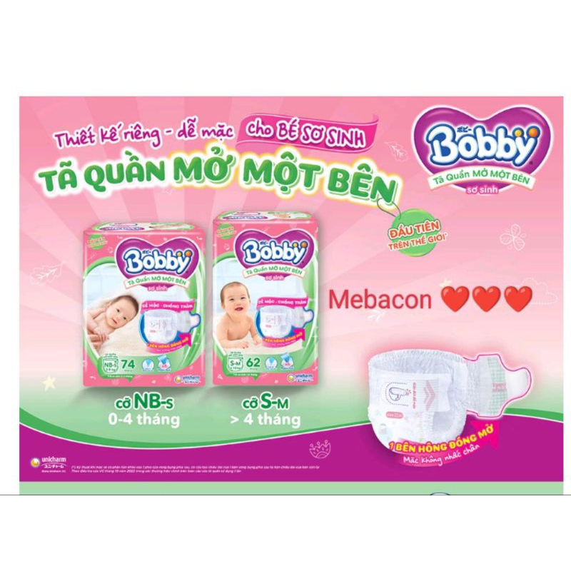 Tã quần Bobby S46, mở 1 bên NB-S74, S-M62 mới