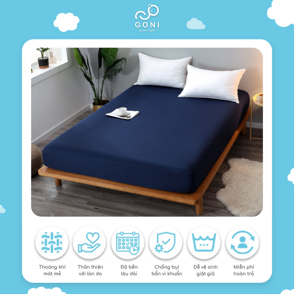 [SPECIAL DEAL] Ga giường cotton tici Goni, drap giường màu xanh Navy 1m x 2m, 1m2 x 2m, 1m4, 1m6, 1m8, 2m2 x 2m