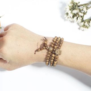 Vòng Tay 108 Hạt Trầm Hương Tốc Việt Mix charm Hoa Sen-Tràng Hạt -Vòng Tay Phong Thủy- 6 7 8 mm