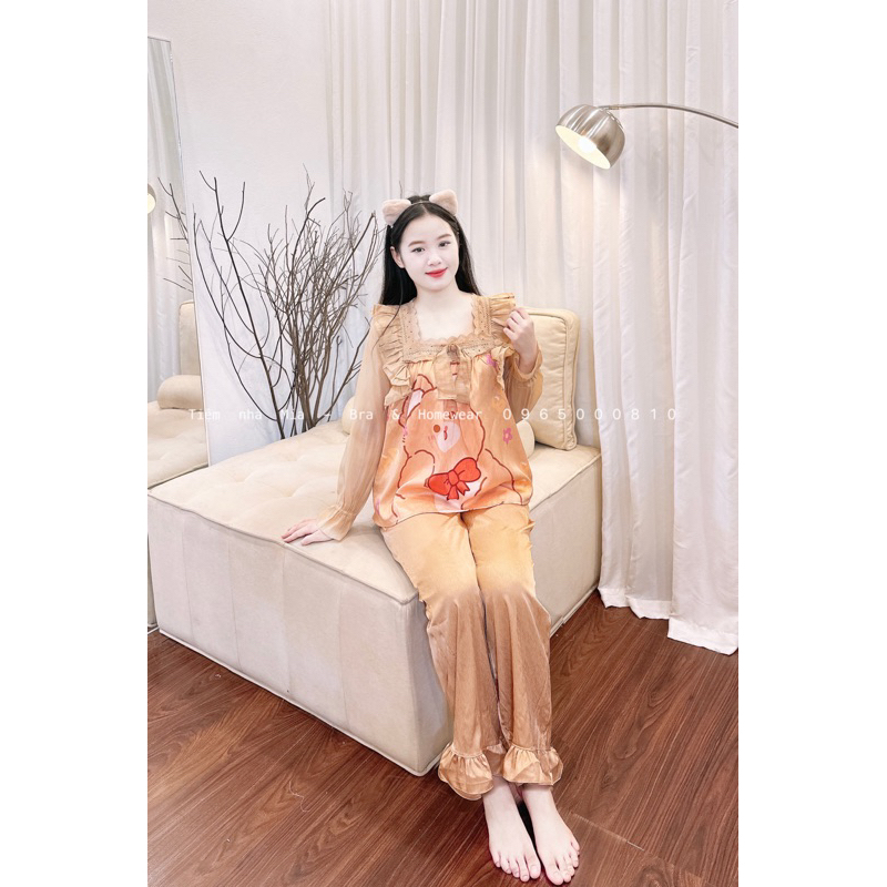 Tiệm nhà Mia Pyjama cổ sen phối gấu xinh xắn