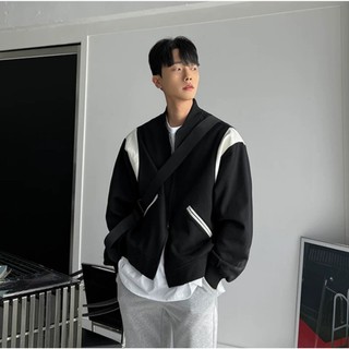 Áo khoác bomber Varsity đen phối trắng TEDDY chất vải da dày dặn - SHOP MAYLAN