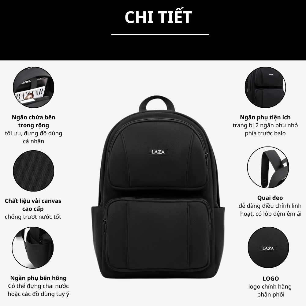 Balo đi học đi làm LAZA Cordo Backpack 646 - Thiết kế tinh tế rộng rãi - Thương hiệu LAZA