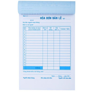 10 cuốn hóa đơn 1 liên 100 tờ 13x19 cm (giấy trắng 60)