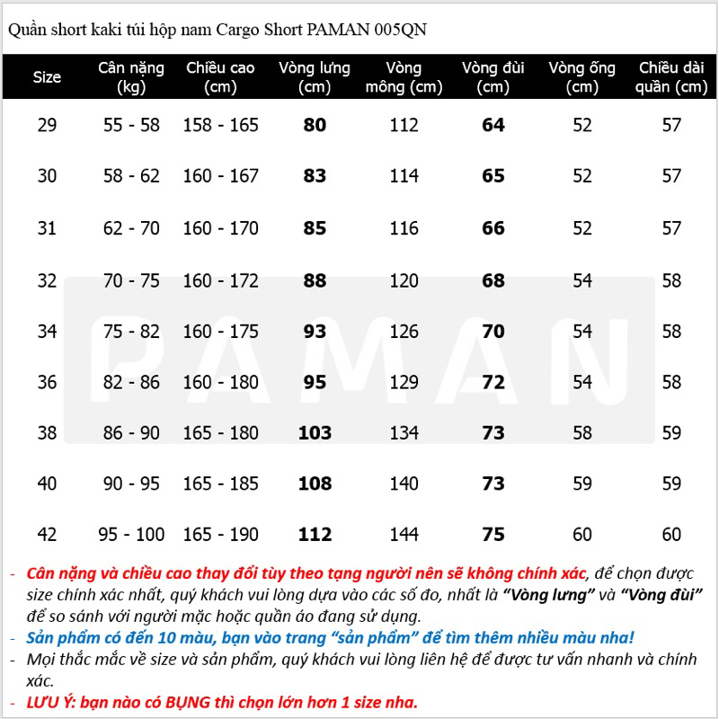 Quần short kaki túi hộp ngắn nam PAMAN Bigsize 55-100kg cargo shorts 6 túi dáng basic rộng rãi cao cấp chất lượng 005QN