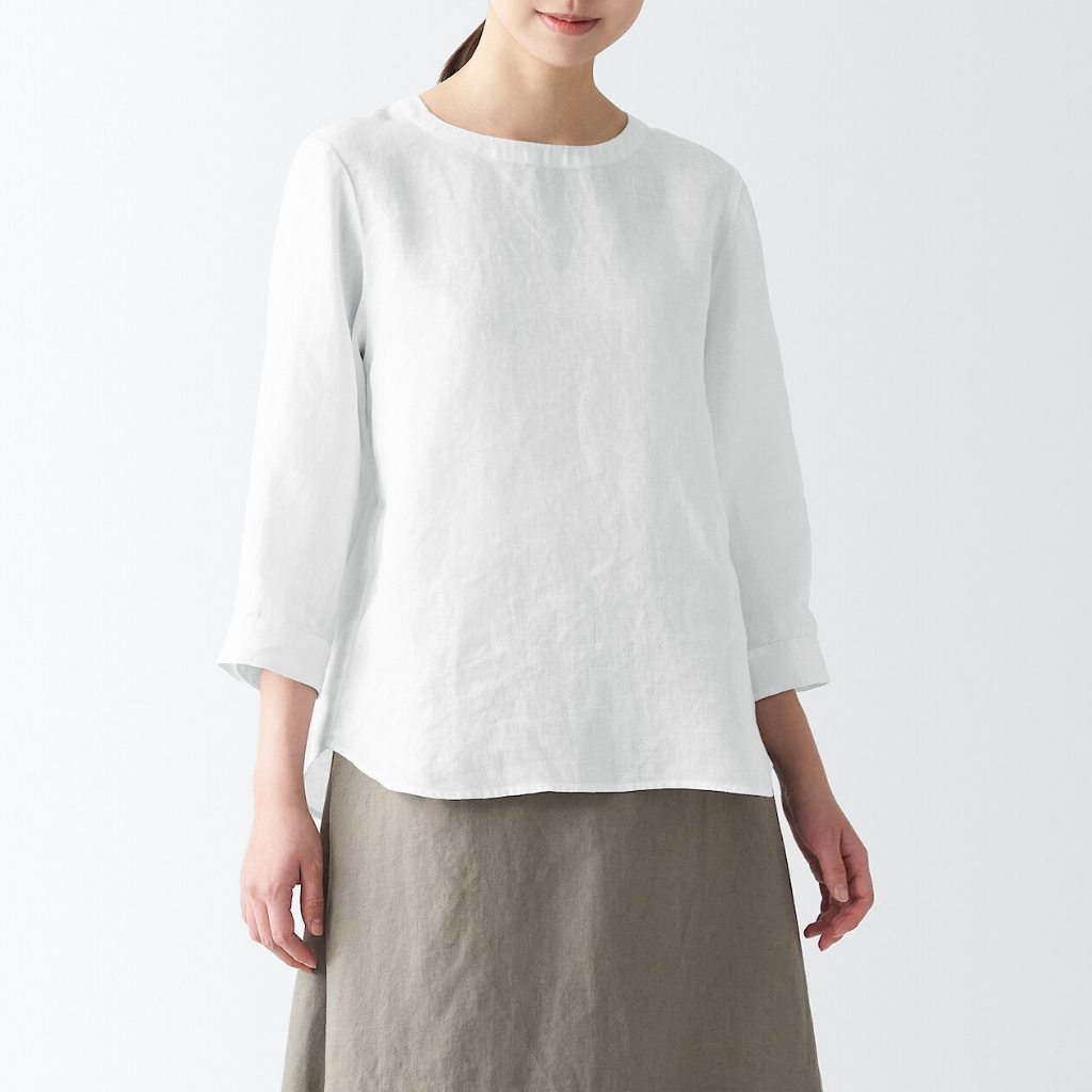 MUJI ÁO KIỂU VẢI GAI DẦU TAY 3/4