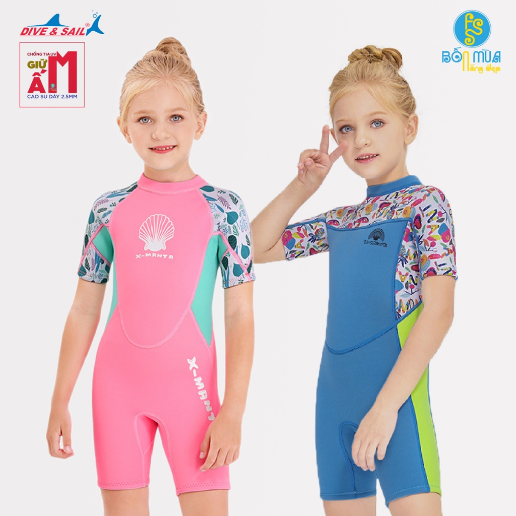 Đồ bơi giữ nhiệt cho bé gái hiệu DIVE AND SAIL chất liệu cao su dày 2.5mm giữ ấm, chống nắng ngăn tia UV hiệu quả