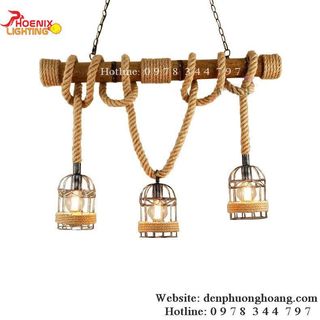 Đèn thả: Mẫu đèn thả trần dây thừng thanh tre lồng sắt độc đáo - Đèn Phượng Hoàng