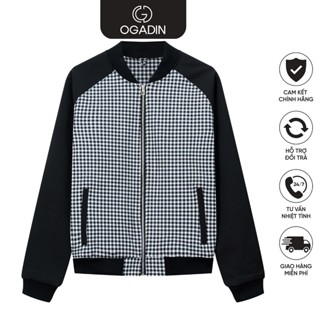  Áo khoác bomber nam OGADIN dáng ngắn kẻ caro bo chun chống gió OKK002 