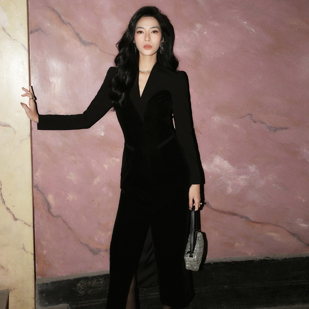 REINA – CHRISTIAN COTTON- BLEND VELVET DRESS