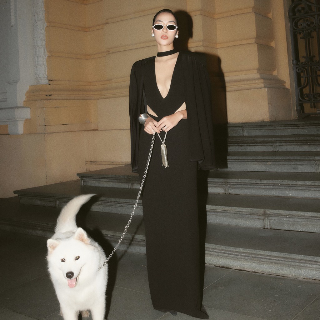 REINA - DILLION EMBELLISHED CAPE – MARLIE CUTOUT STRETCH- JERSEY GOWN