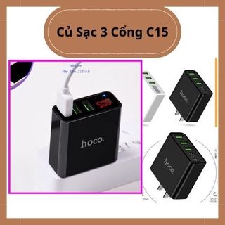 Củ sạc 3 cổng USB Hoco C15 có màn LED hiển thị đo dòng - Hàng Chính Hãng - Ổn định dòng cho Iphone/iPad/Android