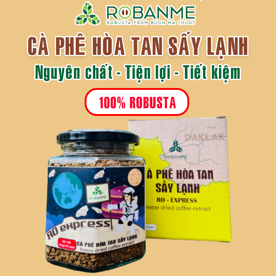 Cà Phê Hòa Tan Sấy lạnh Robanme 100% Robusta Nguyên Chất 100g