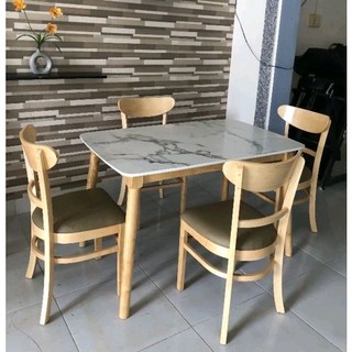  Bàn ăn 4 ghế cabin gỗ Cao Su Mặt bàn giả đá khung gỗ tự nhiên Ship hoả tóc HCM 