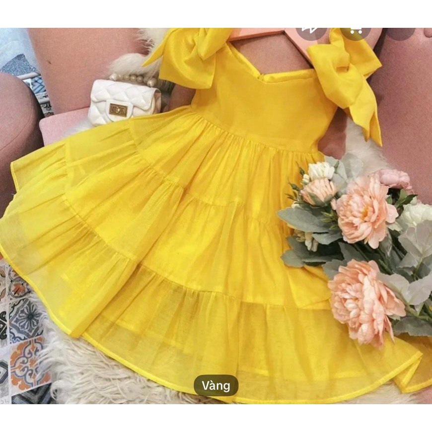 SIZE ĐẠI 8-28KG: Váy tơ đũi 2 dây nơ vai điệu đà dáng xòe cực thích cho bé gái - VTDX+VTDN