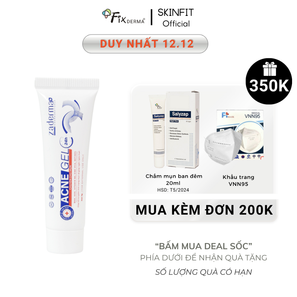 Giảm mụn Zaderma ngừa mụn ẩn mụn đầu đen mờ sẹo giảm thâm mụn Ance Gel 24h 20g