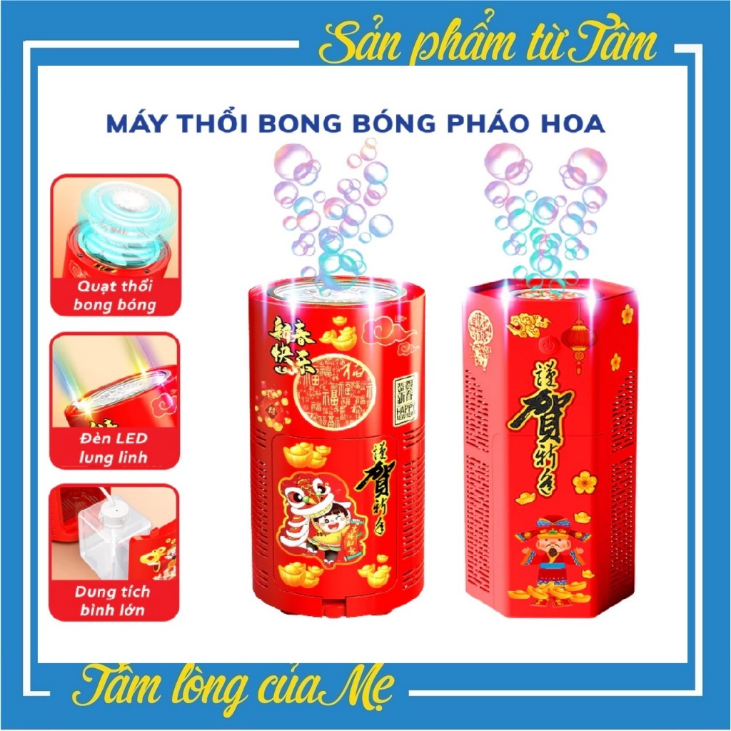 Máy Thổi Bong Bóng Tự Động Có Đèn Led Kèm Nhạc - Loa Bắn Bong Bóng Pháo Hoa Trang Trí Vui Nhộn Đón Tết