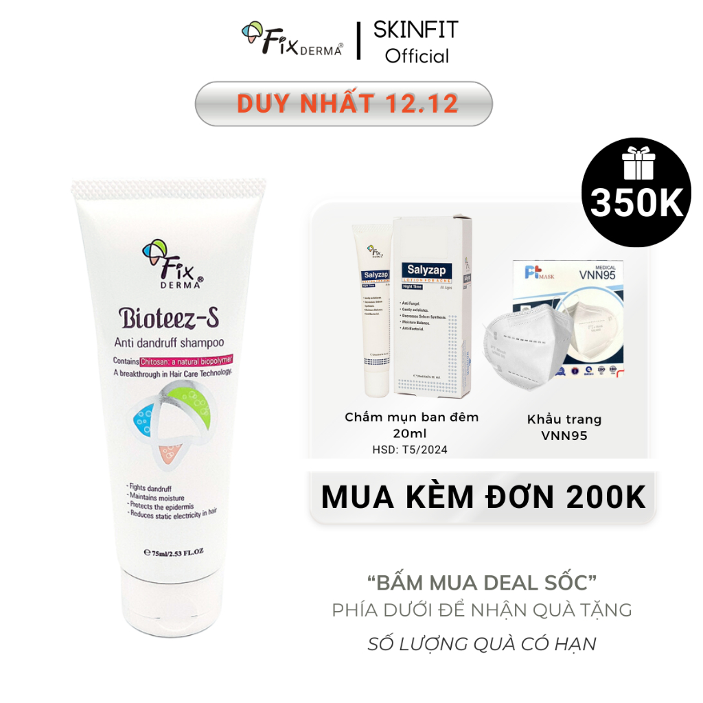 Dầu Gội Hỗ Trợ Làm Sạch Gàu Fixderma Bioteez-s Shampoo:giảm ngứa, giảm gàu...