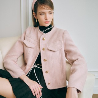 DARLING.ISM - Áo khoác dạ cổ tròn nút kim loại Julia Jacket vải dạ nỉ hồng