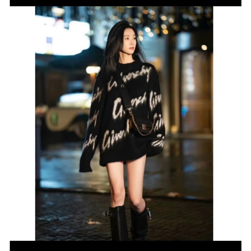 Áo Sweater Len Nam Nữ Givenchi Dệt Hoạ Tiết Chữ Lông Xù Trắng Hai Mặt Ống Bo Dày Dặn - Áo Len chất LoẠI 1