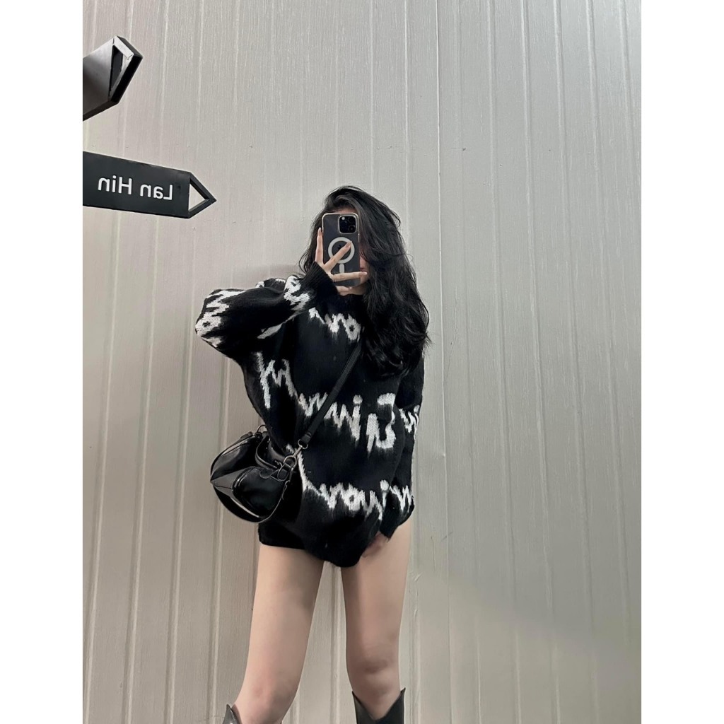 Áo Sweater Len Nam Nữ Givenchi Dệt Hoạ Tiết Chữ Lông Xù Trắng Hai Mặt Ống Bo Dày Dặn - Áo Len chất LoẠI 1