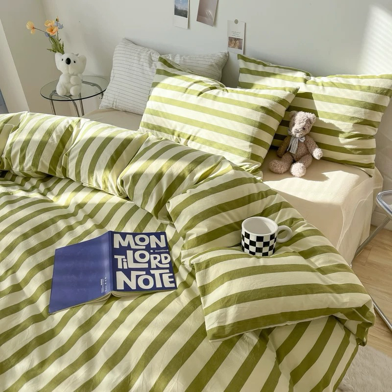 Bộ Chăn Ga Gối Cotton Tici 4 Món Chăn Có Khoá Kéo Lồng Ruột Bảng 10 Màu Hoạ Tiết Kẻ Caro