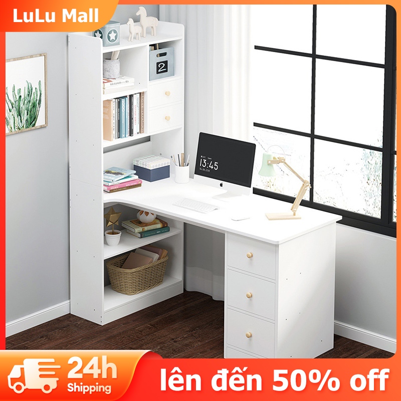 LuLu Bàn vi tính văn phòng kèm kệ sách gỗ có hộc+ hộc làm việc