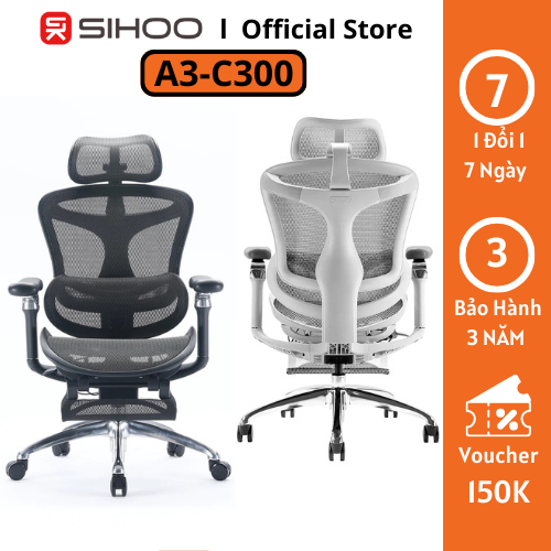 Ghế Công Thái Học Sihoo A3 Doro C300 Gác Chân Màu Đen, Trắng Xám - Ghế Xoay Làm Việc Tay Cầm 6D Linh Hoạt.