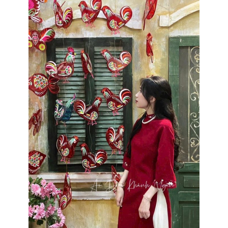 ÁO DÀI ĐỎ THÊU HOA +CVAY