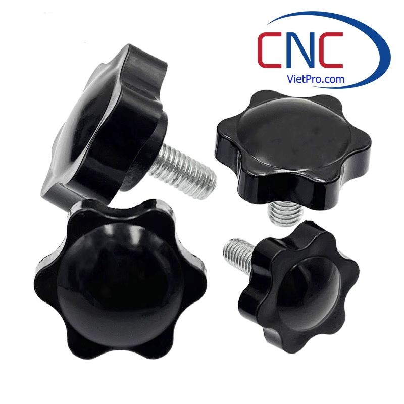 Núm vặn tay bông mai nhựa ren M4 M5 M6 M8 bằng inox núm nhựa bông mai