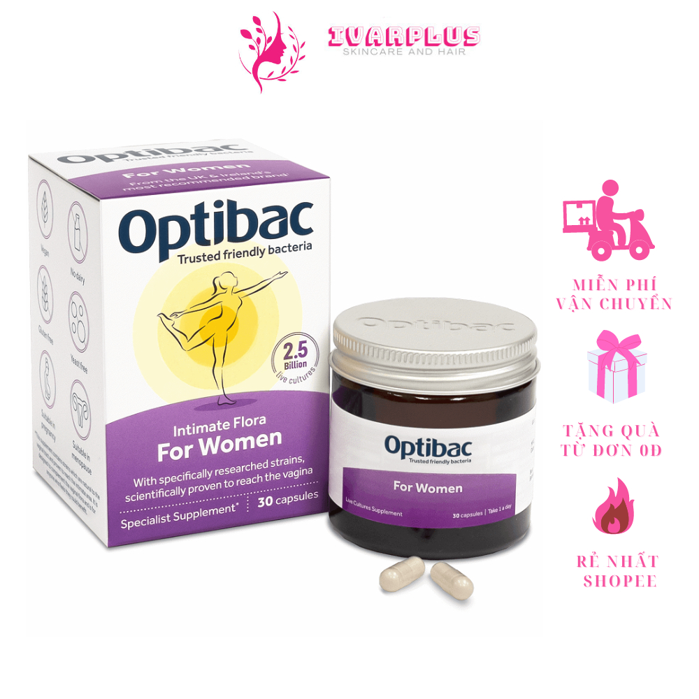 Optibac Tím - Men Vi Sinh Phụ Khoa, Chăm Sóc Vùng Kín, Lợi Khuẩn, Tăng Sức Đề Kháng,hàng k tem phụ (Hộp 30 viên/90 viên)