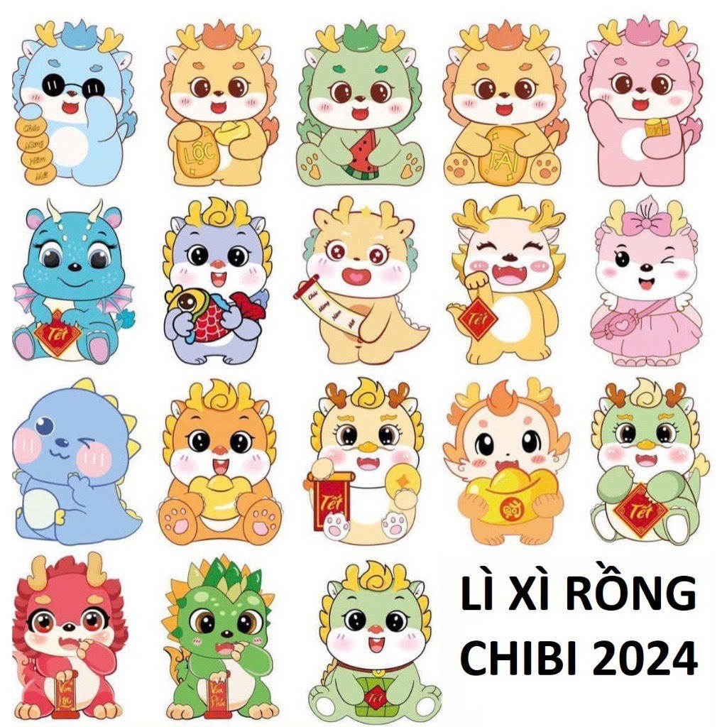 COMBO 10 Bao Lì Xì Rồng Chibi Siêu Dễ thương Tết 2024