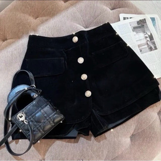  quần đùi quần short nhung mịn phối cúc cạp chun sau quần sooc dạ caro nắp túi Nhung nắp túi-519 