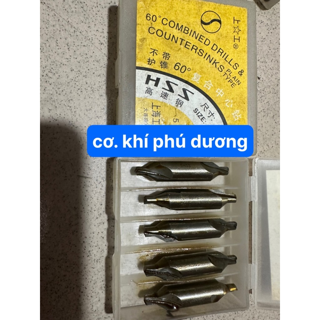 Mũi khoan định tâm , Mũi định tâm trên vật liệu đường kính từ 1.5mm - 6mm chất liệu thép gió hss