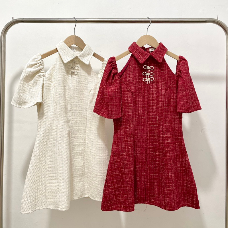 Đầm dạ tweed cổ yếm