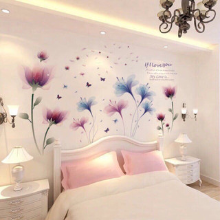 Decal dán tường trang trí hoa pha Lê tím (tranh ghép)