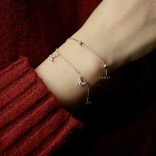 Lắc tay 2 dây lụa bi phối dây xích  charm cánh bướm đá B215 LANN