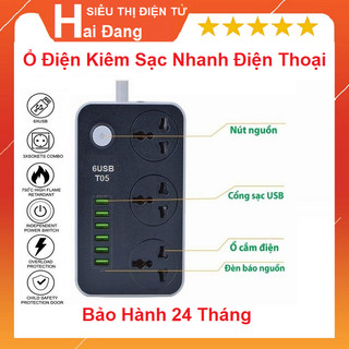 Ổ cắm điện, 3 Ổ Cắm điện thông minh, SMART CX-T05-B, Hỗ trợ sạc nhanh 4.4A Với 6 Cổng USB, Dây dài 2M - Tiêu Chuẩn EU