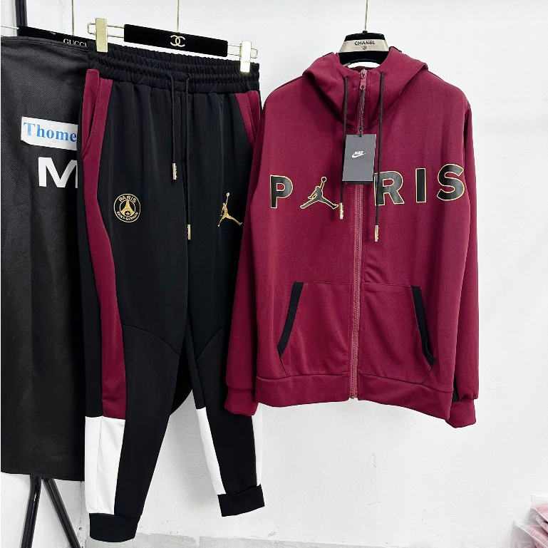 Bộ Quần Áo Nam Hoodie Zip Jor Dan In Chữ Paris Siêu Nét - Bộ Bộ Quần Áo Nam Hoodie Zip Jor Dan Siêu Đẹp