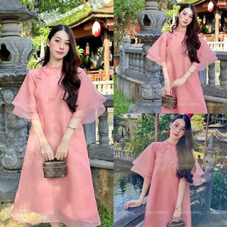 Đầm voan suông hồng