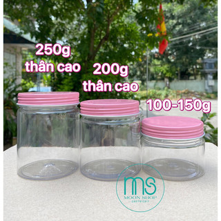 Hủ nhựa pet nắp nhôm hồng 100g-150g,200g,250g thân cao có nắp lót
