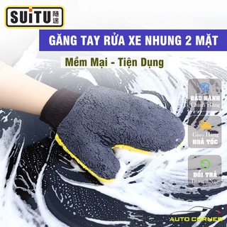Găng tay rửa xe nhung san hô cho ô tô có hai mặt chuyên dụng