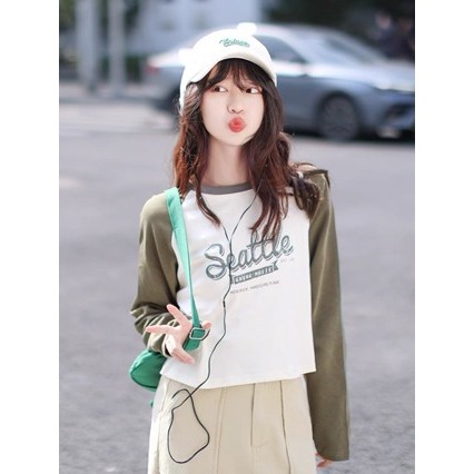 Áó thun tay dài cổ tròn dáng lửng NEONVN, Áo TAY DÀI nữ Chất xược cotton 100%, Áó Ragan in hình