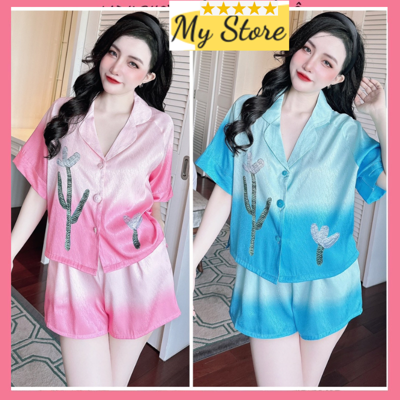 Đồ bộ đùi nữ Pyjama dễ thương mặc nhà siêu mát chất liệu vải lụa xước in 3D cao cấp sang chảnh MY STORE