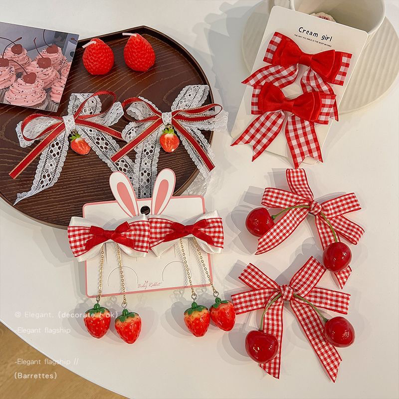 Set 2 Kẹp Tóc Hình Trái Dâu / Cherry Dễ Thương Cho Bé Gái