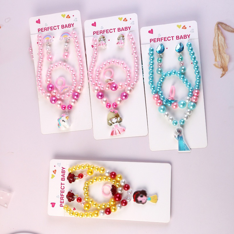 Set Đồ Trang Sức Vòng Cổ , vòng tay Nhẫn kèm bông tai cho bé