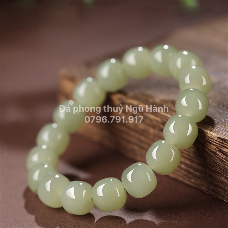 Vòng lu ngọc hòa điền hạt 10mm siêu đẹp - có kiểm định