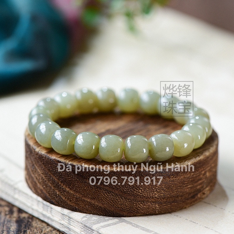 Vòng lu ngọc hòa điền hạt 10mm siêu đẹp - có kiểm định