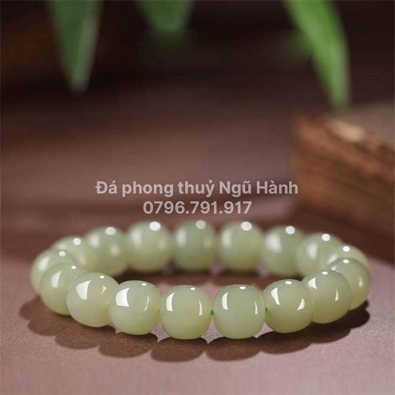 Vòng lu ngọc hòa điền hạt 10mm siêu đẹp - có kiểm định